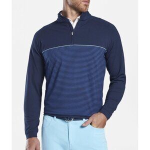 Peter Millar Mens Sz L Navy Quarter-Zip Pullover Perth Engineered Stripe Golf